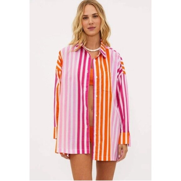 Beach Riot Other - NWOT Beach Riot Alexa Top Cover-Up Button Shirt Size S/M Sunset Stripes Revolve
